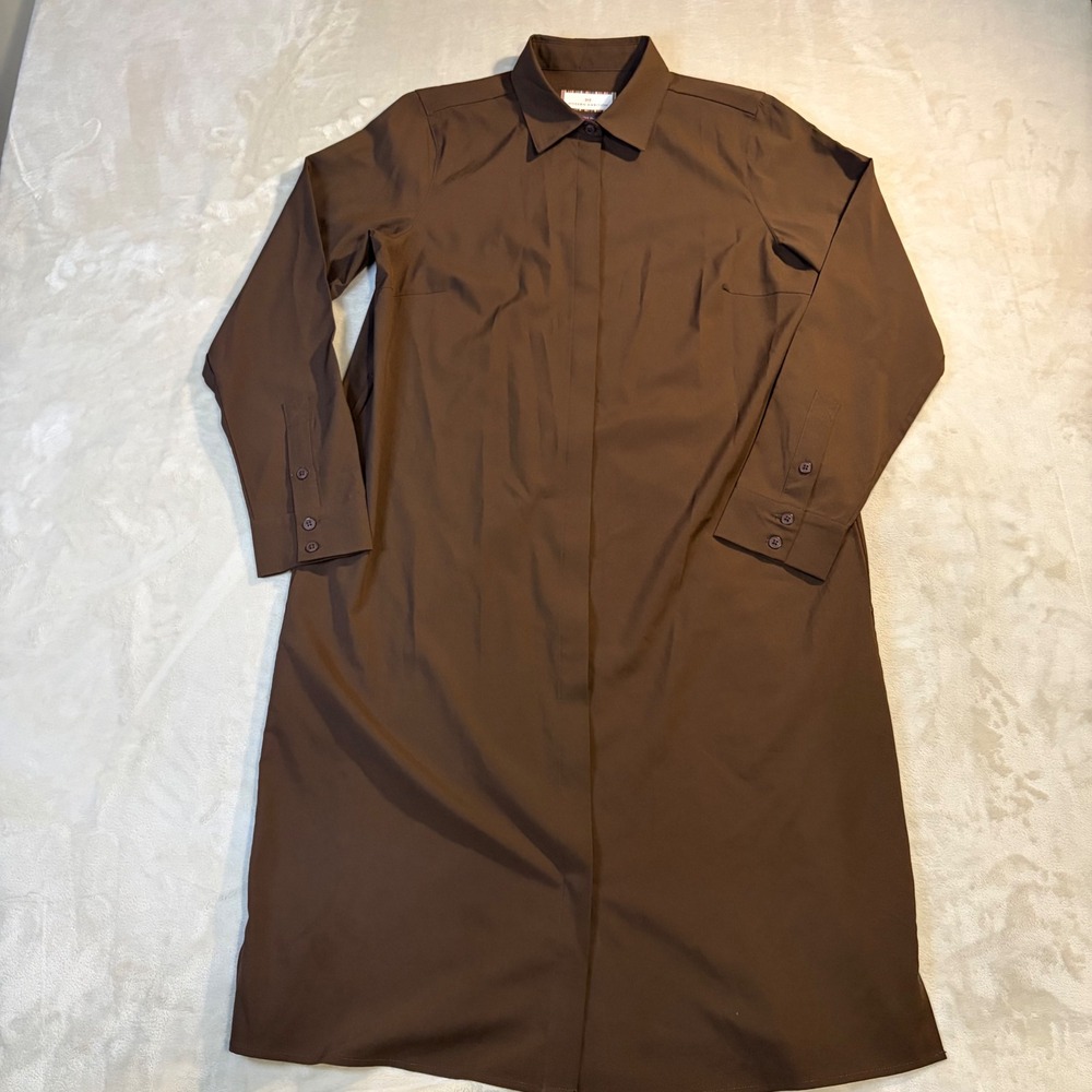 Modern Ambition Brown Long Sleeve Button Down Shirt Dress Pockets Womens Medium